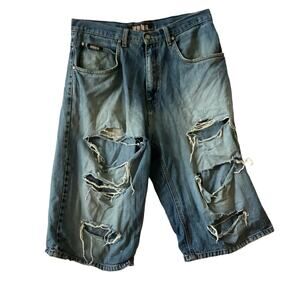 Webs Ripped Baggy Jean Shorts
